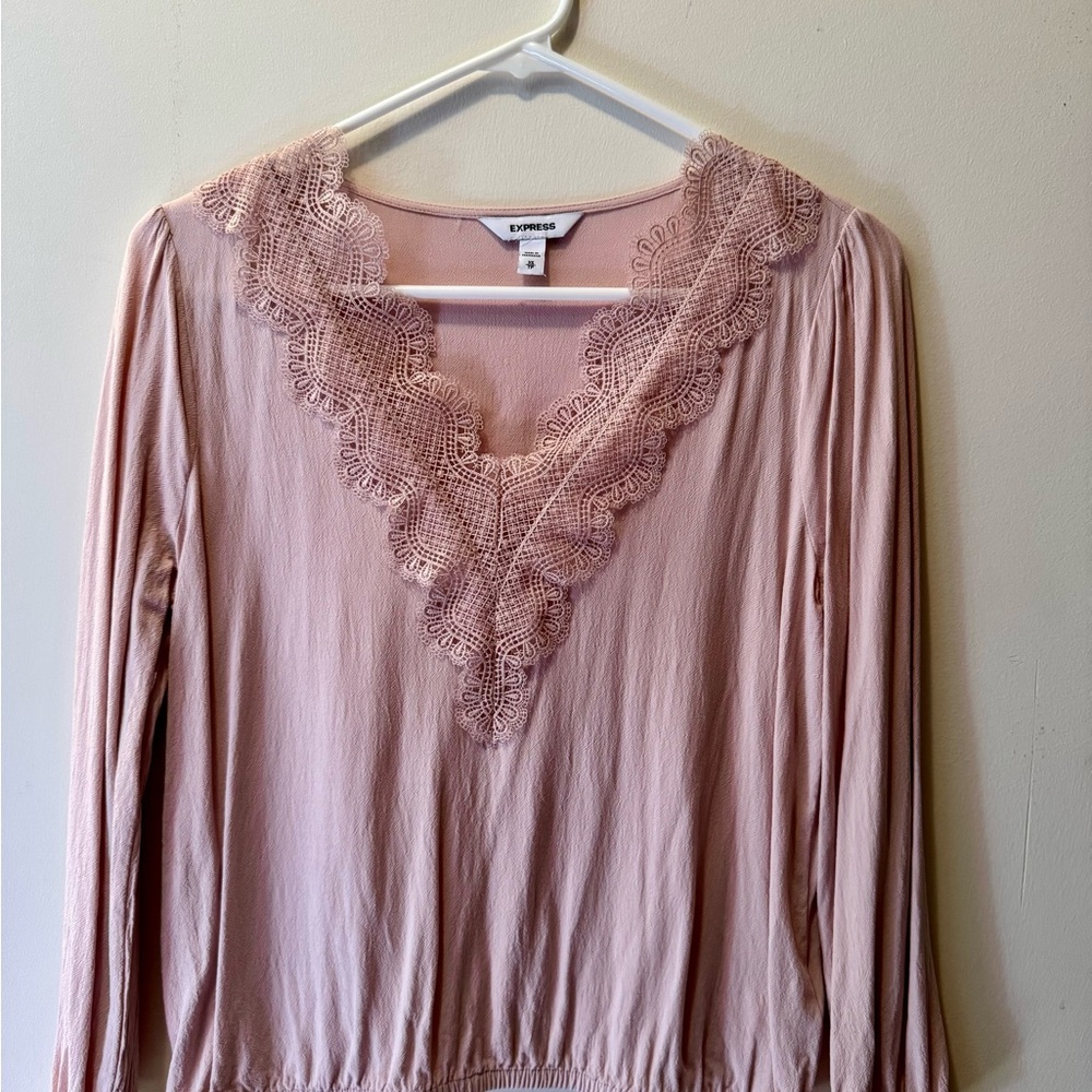 Express Women's Pink Lace Trim Top